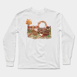 Cozy Cottagecore Mouse Collecting Firewood with Pet Ladybugs Long Sleeve T-Shirt